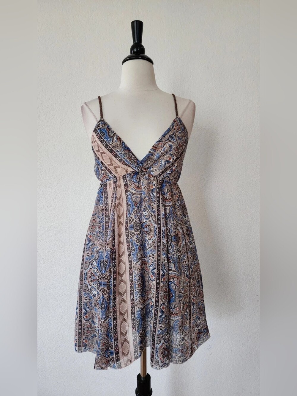 Blue & Beige Paisley Spaghetti-Strap Sundress